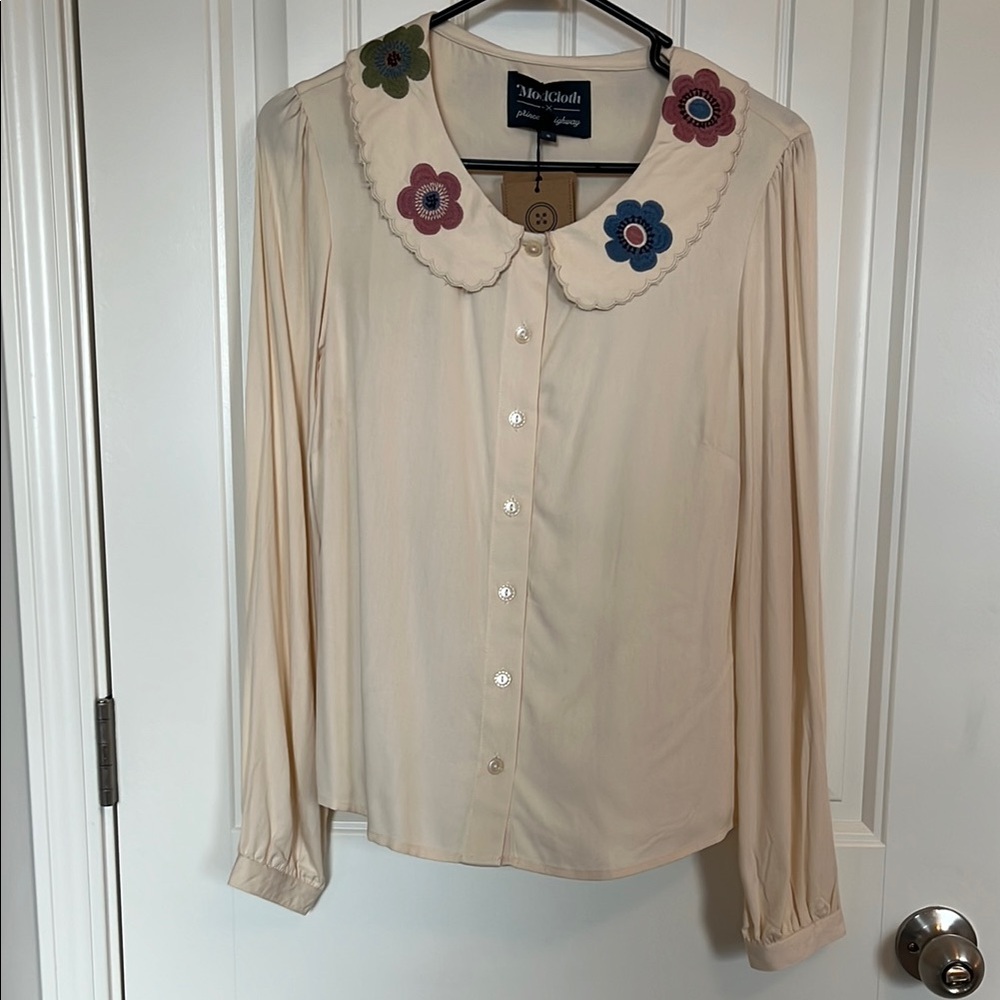 ModCloth Cream Floral Collar Blouse
